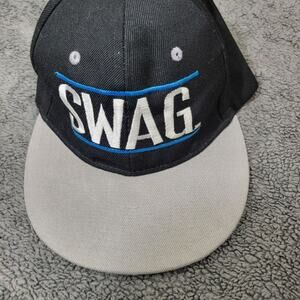SWAG Hip Hop Snapback Flat Bill Hat Raised Embroidered Design Black Blue Gray